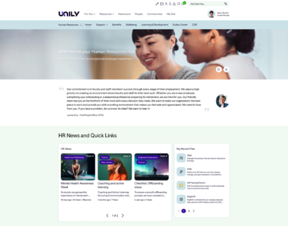 Screenshot of the homepage of the Unily intranet platform 