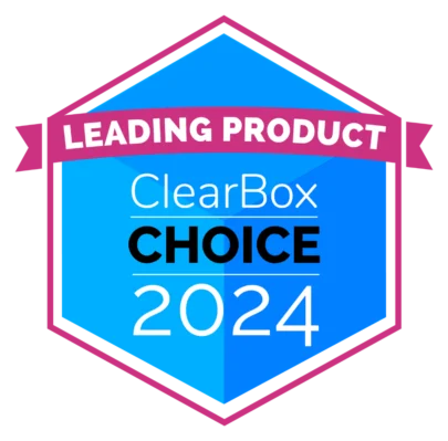 "Leading Product: ClearBox Choice 2024." A cube-like hexagonal badge.