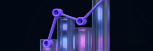 Graphic of a bar chart with 3D illuminated glass columns.