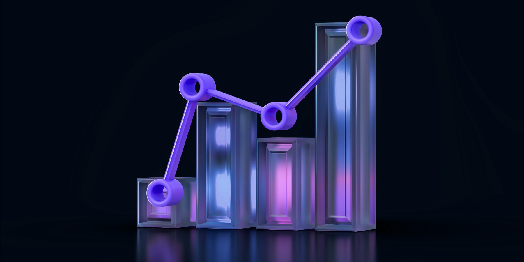 Graphic of a bar chart with 3D illuminated glass columns.
