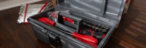 An open (plastic) toolbox.